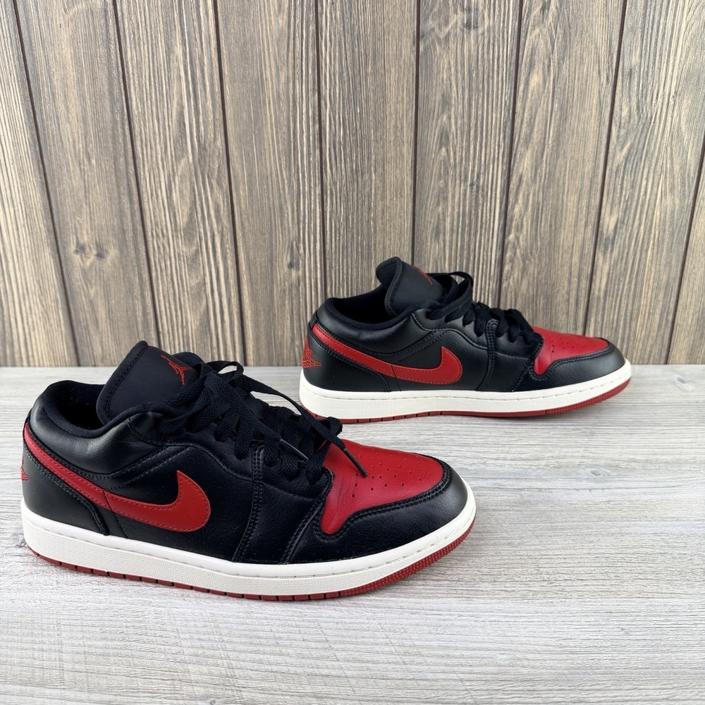 Air Jordan 1 Low Women's Size 9.5 'Bred' Black Leather Athletic Shoes DC0774 061